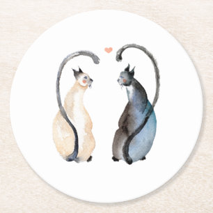 Dessous-de-verre Rond En Papier Deux chats amoureux