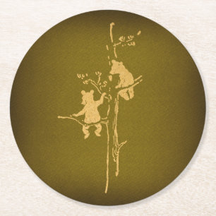 Dessous-de-verre Rond En Papier Deux Cubes D'Ours Cub D'Ours Vintage