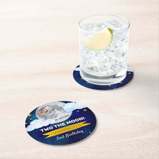 Dessous-de-verre Rond En Papier Deux La Lune 2e Anniversaire (En situation)