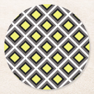 Dessous-de-verre Rond En Papier Diamants d'ikat gris foncé, noir, jaune par STaylo