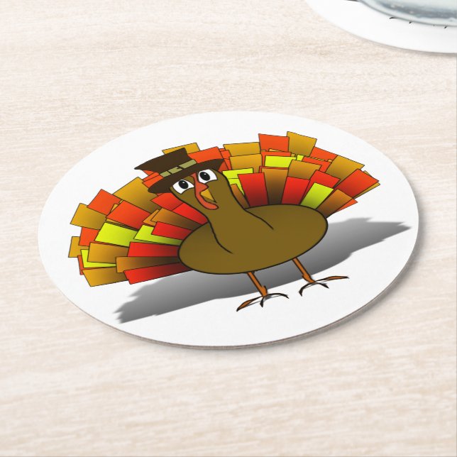 Dessous-de-verre Rond En Papier Dînde de Thanksgiving (Incliné)
