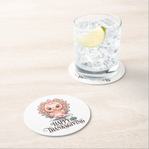 Dessous-de-verre Rond En Papier Dinde de Thanksgiving mignonne