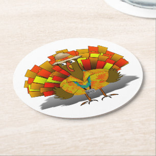 Dessous-de-verre Rond En Papier Dinde de vacances de Thanksgiving