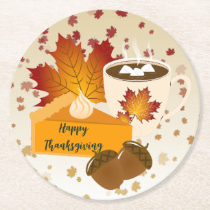 Dessous-de-verre Rond En Papier Dîner Thanksgiving Cuisine Citrouille Pie Hot Choc