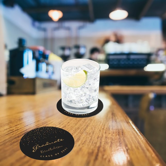 Dessous-de-verre Rond En Papier Diplômé de la fête d'or noir (Créateur téléchargé)