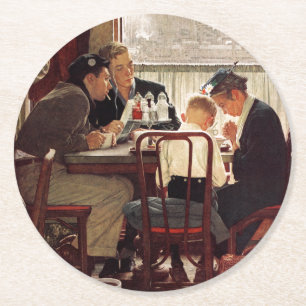 Dessous-de-verre Rond En Papier Dire la grâce par Norman Rockwell