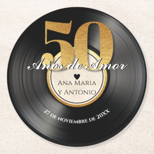 Dessous-de-verre Rond En Papier Disque Vinyle Rétro Espagnol 50ème Anniversaire