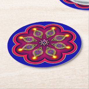 Dessous-de-verre Rond En Papier Diwali Violet Diya flamme Lotus Mandala Bleu