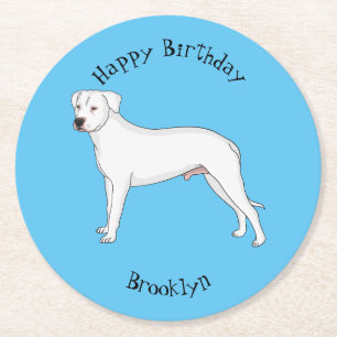 Dessous-de-verre Rond En Papier Dogo argentino dessin animé pour chien