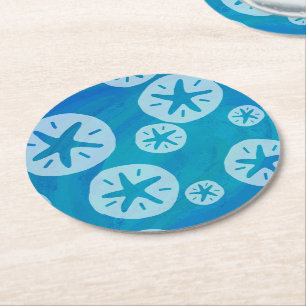 Dessous-de-verre Rond En Papier Dollar de sable blanc et Motif bleu
