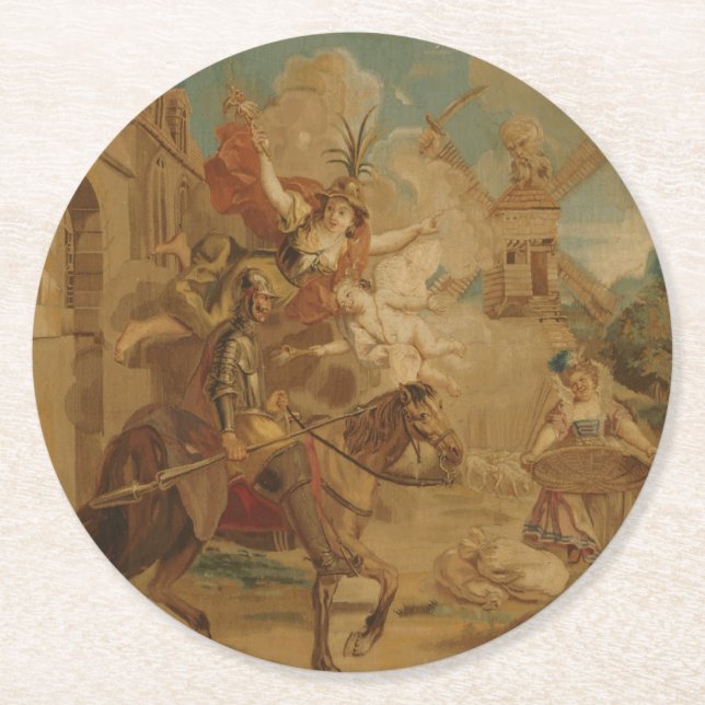 Dessous-de-verre Rond En Papier Don Quixote Guided by Folly, 18th century tapestry (Devant)