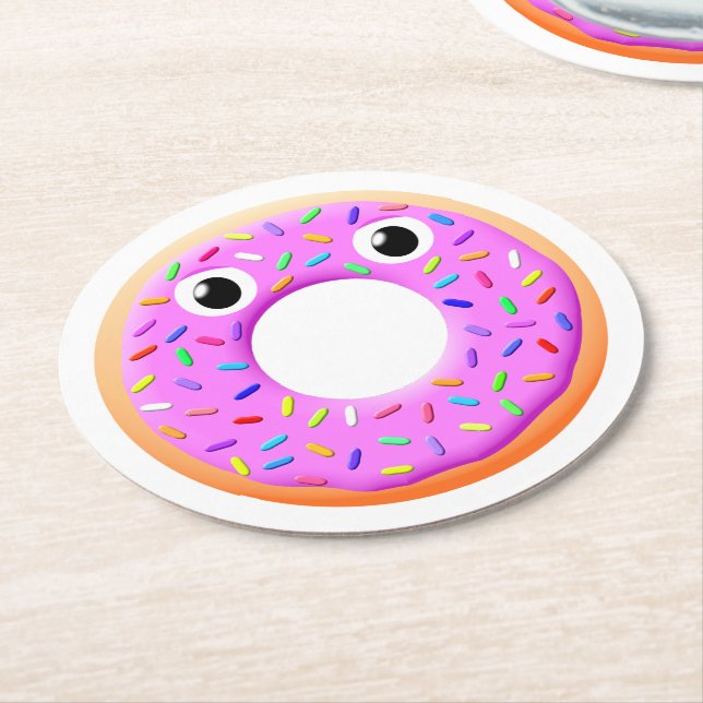 Dessous-de-verre Rond En Papier Donut Avec Yeux Et Sprinkings Dessin (Incliné)