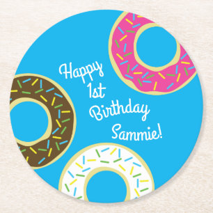 Dessous-de-verre Rond En Papier Donuts Doughnut colorée1er Anniversaire Thème de f