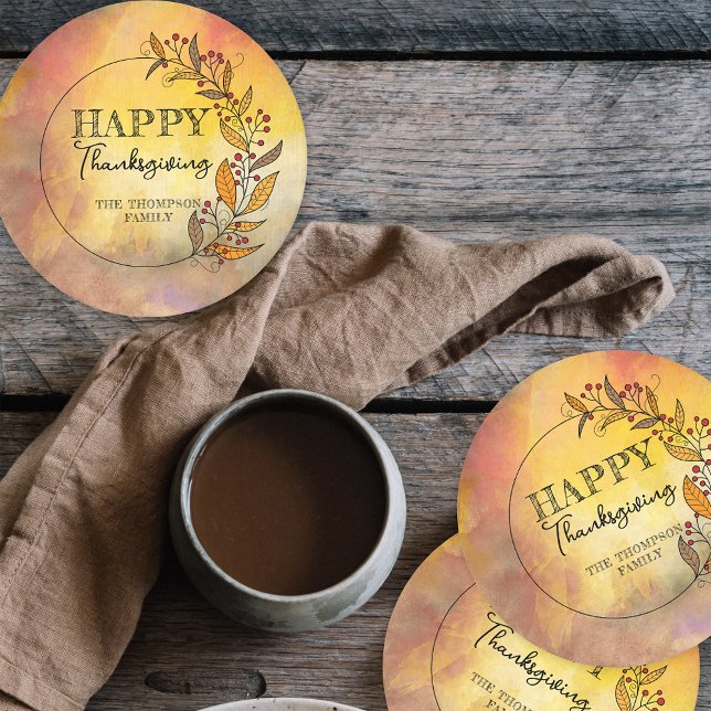 Dessous-de-verre Rond En Papier DoodFeuilles & Berries Thanksgiving Wreath (Créateur téléchargé)