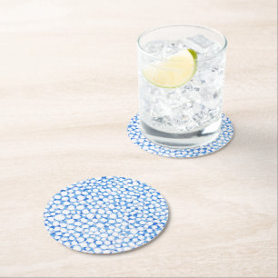 Dessous-de-verre Rond En Papier Doodle Bleu Chiens Blancs Floral Fleur Aquarelle