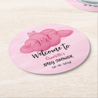 Dessous-de-verre Rond En Papier Douce Baby Shower Fille Nuage Aquarelle