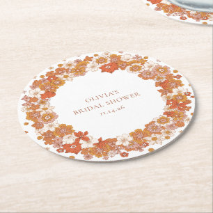 Dessous-de-verre Rond En Papier Douce Bohème Orange Floral Mariage Personnalisé 