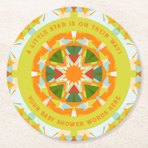 Dessous-de-verre Rond En Papier Douce Fête de Bébé Étoile Verte Orange Clair
