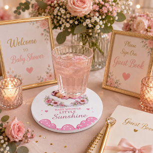 Dessous-de-verre Rond En Papier Douce Pluie de Nuages Roses Baby Girl Shower