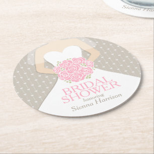 Dessous-de-verre Rond En Papier Douche nuptiale rose robe blanche dessous de verre