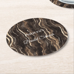 Dessous-de-verre Rond En Papier Douleurs Florales en Or de Chocolat pour une Marié