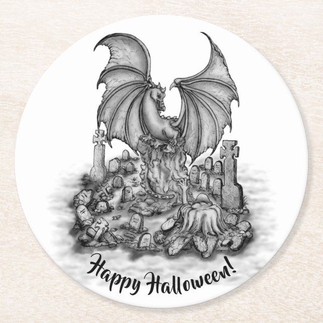 Dessous-de-verre Rond En Papier Dragon avec Zombie (Devant)