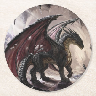 Dessous-de-verre Rond En Papier Dragon Dans La Grotte