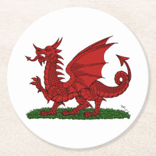 Dessous-de-verre Rond En Papier Dragon rouge du Pays de Galles