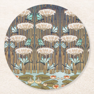 Dessous-de-verre Rond En Papier Dragonflies Water Lilies Marais Art Nouveau