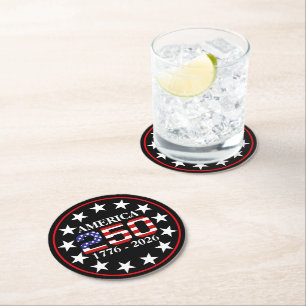 Dessous-de-verre Rond En Papier Drapeau américain 250e anniversaire 1776-2026 État