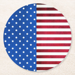 Dessous-de-verre Rond En Papier Drapeau Américain Des Étoiles Et Des Grilles