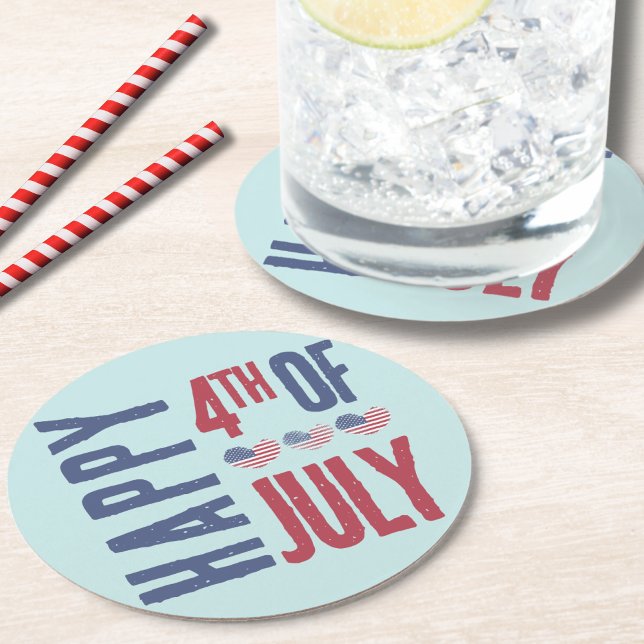 Dessous-de-verre Rond En Papier Drapeau américain patriotique 4 juillet (Cute Patriotic USA American Flag Heart 4th Of July Round Paper Coaster)