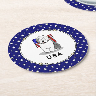 Dessous-de-verre Rond En Papier Drapeau américain Vieux chien anglais (Grey 1)