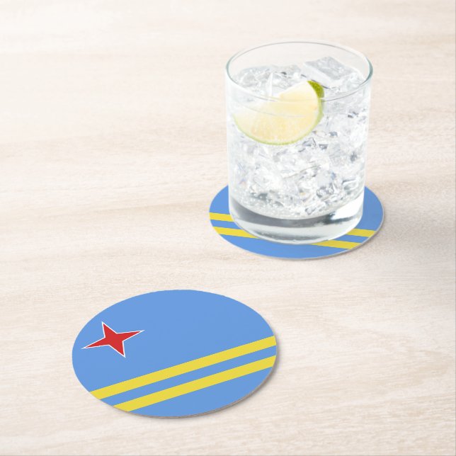 Dessous-de-verre Rond En Papier Drapeau d'Aruba (En situation)