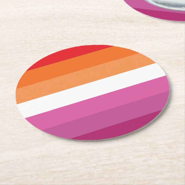 Dessous-de-verre Rond En Papier Drapeau de fierté lesbienne (Incliné)