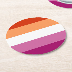 Dessous-de-verre Rond En Papier Drapeau de fierté lesbienne (5 bandes)