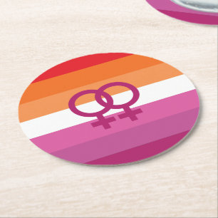 Dessous-de-verre Rond En Papier Drapeau de fierté lesbienne WLW