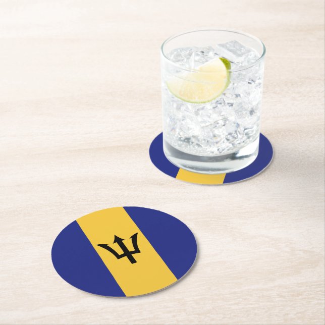 Dessous-de-verre Rond En Papier Drapeau de la Barbade (En situation)