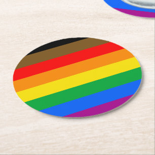 Dessous-de-verre Rond En Papier Drapeau de la fierté arc-en-ciel de Philly