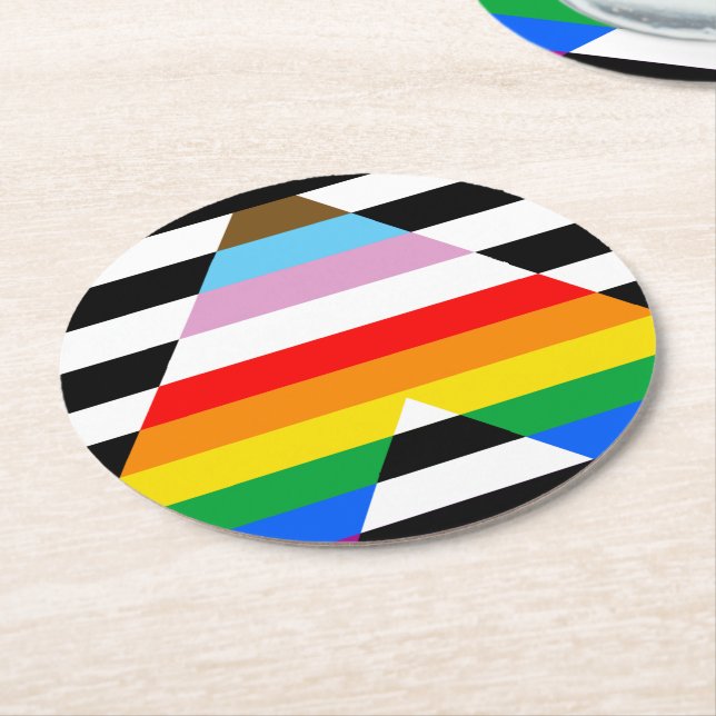 Dessous-de-verre Rond En Papier Drapeau de la fierté de progrès d'allié (Incliné)