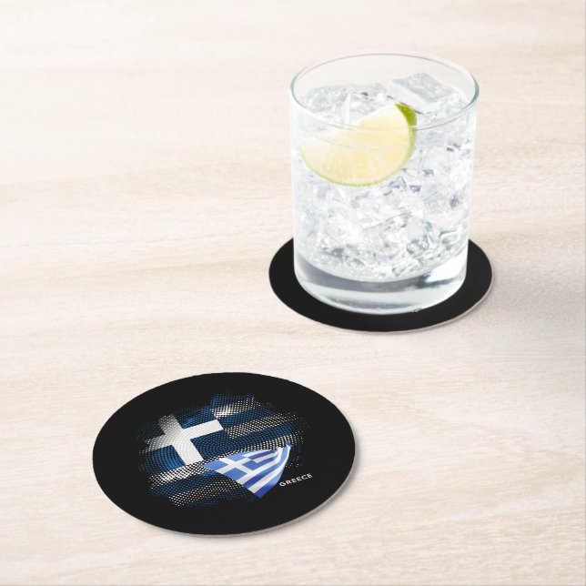 Dessous-de-verre Rond En Papier Drapeau de la Grèce (En situation)