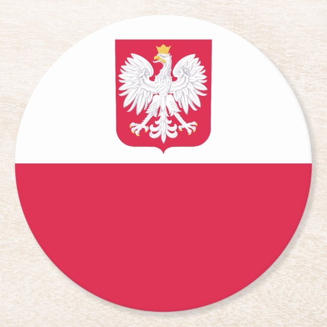 Dessous-de-verre Rond En Papier Drapeau de la Pologne (Devant)