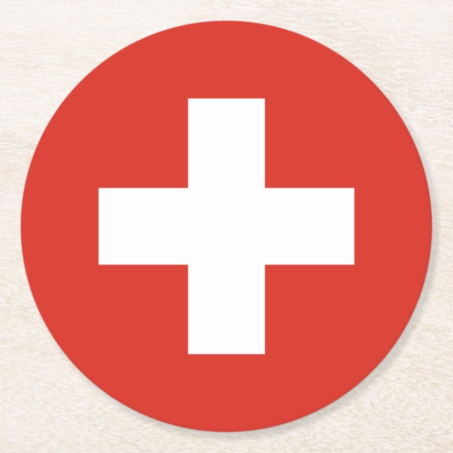 Dessous-de-verre Rond En Papier Drapeau de la Suisse (Devant)