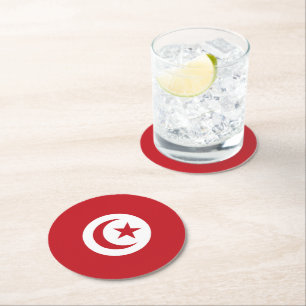 Dessous-de-verre Rond En Papier Drapeau de la Tunisie