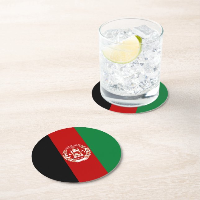 Dessous-de-verre Rond En Papier Drapeau de l'Afghanistan (En situation)
