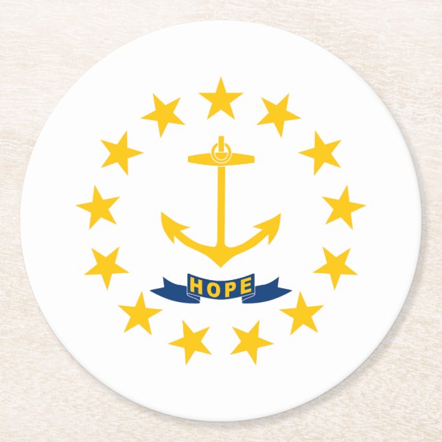 Dessous-de-verre Rond En Papier Drapeau de l'État de Rhode Island (Devant)