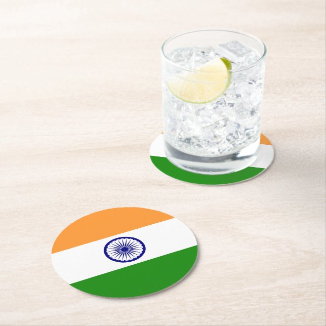 Dessous-de-verre Rond En Papier Drapeau de l'Inde (En situation)