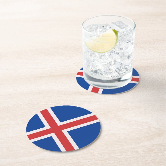 Dessous-de-verre Rond En Papier Drapeau de l'Islande (En situation)