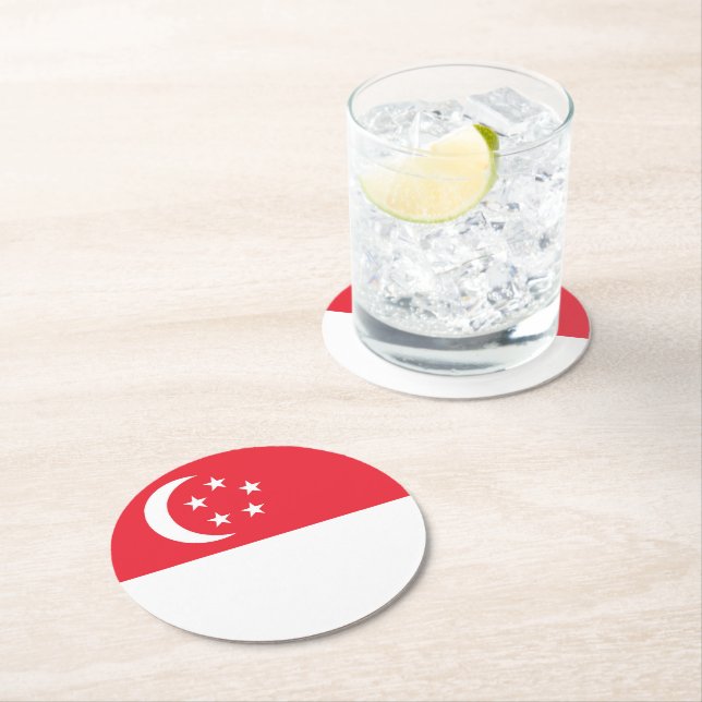 Dessous-de-verre Rond En Papier Drapeau de Singapour (En situation)