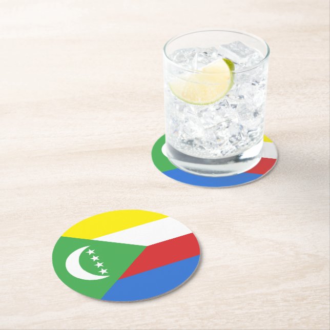 Dessous-de-verre Rond En Papier Drapeau des Comores (En situation)